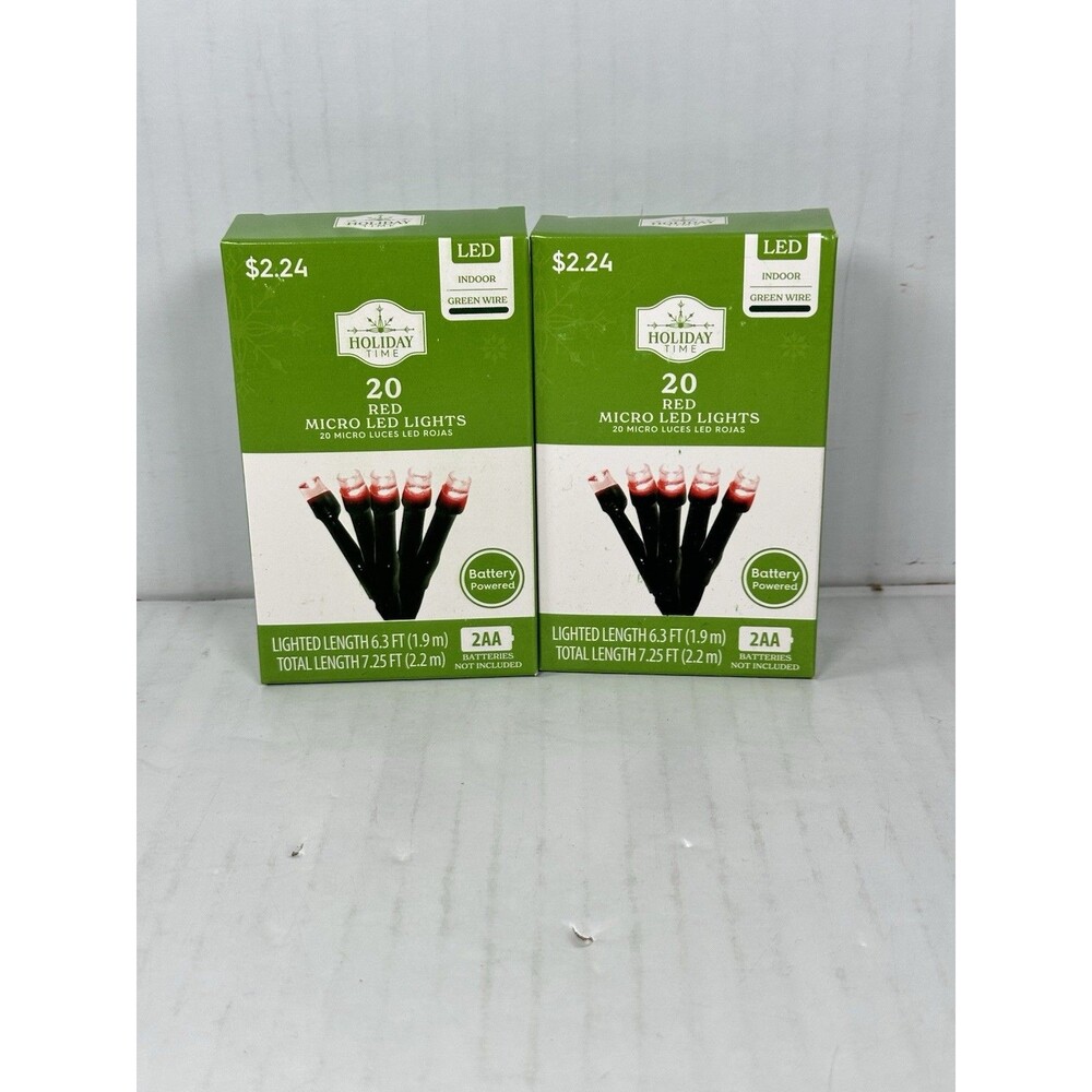 Holiday Time 20 Red Micro LED Christmas Lights Battery Power Indoor (Pack Of 2)